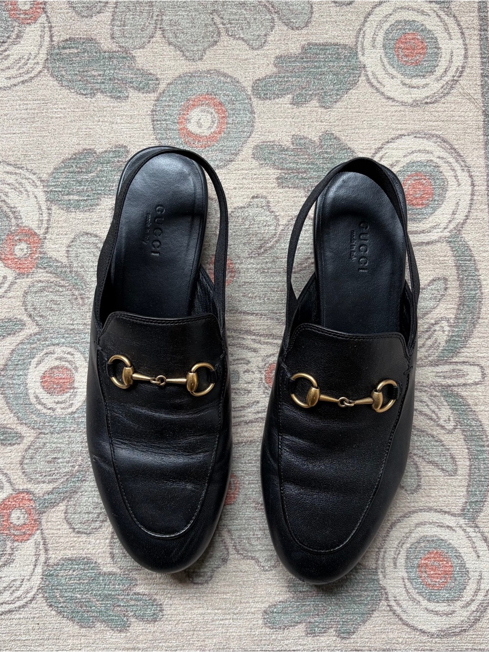 RARE Gucci Black Leather Horsebit Slingback Loafers